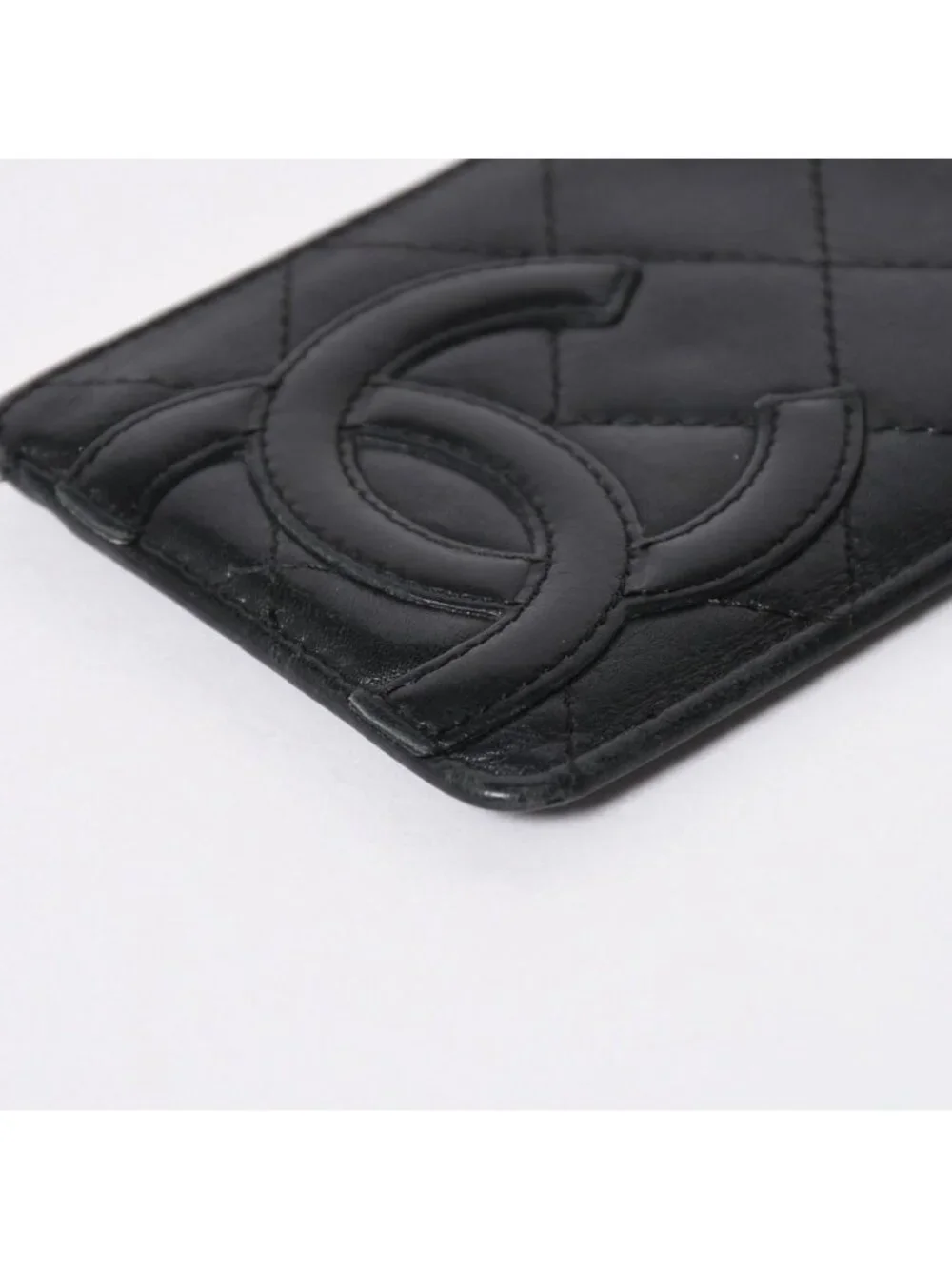 Chanel Cambon Line Card Case CC Logo Lambskin Black Pink